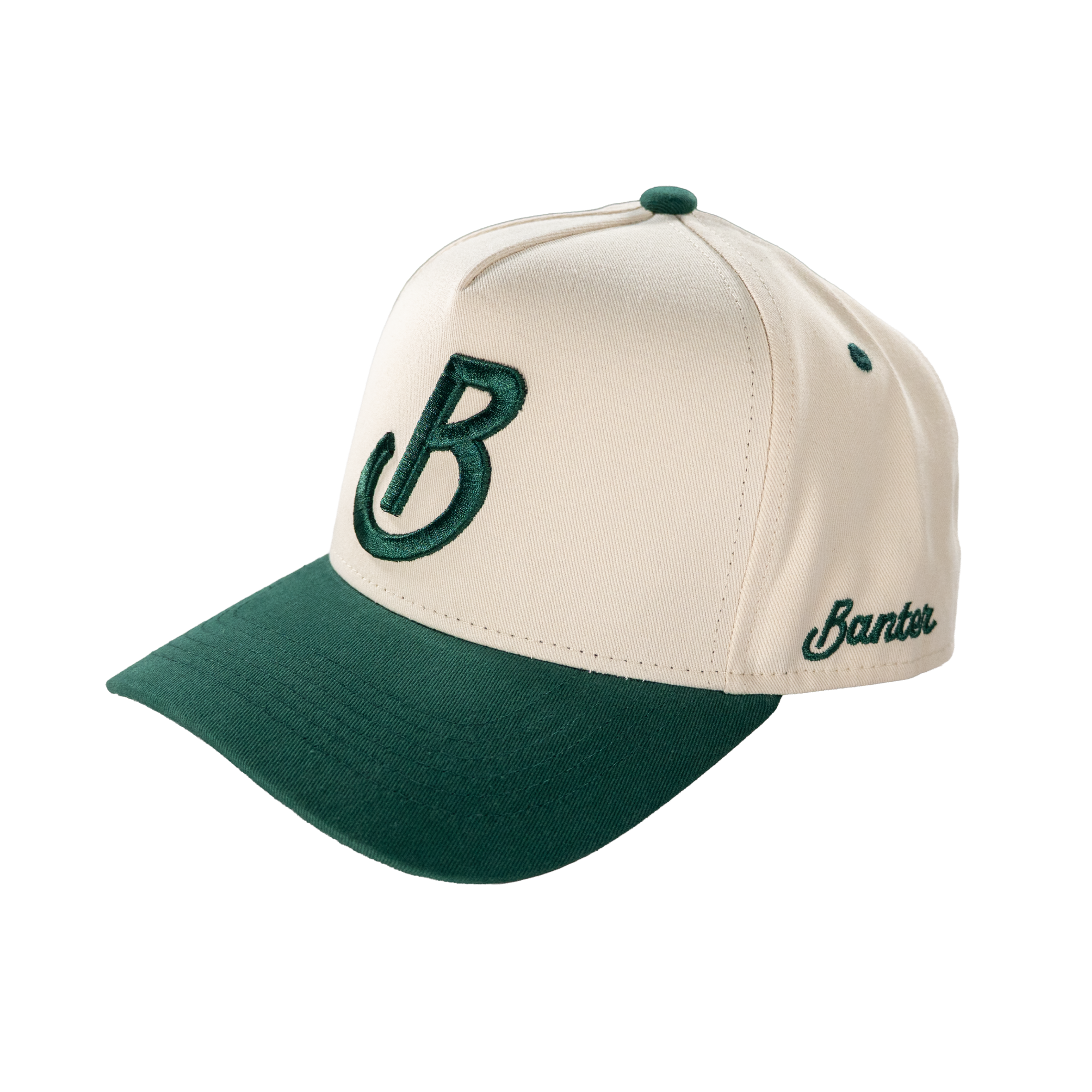 Banter Golf Bunker Icon Hat in Green — back view, Banter script embroidery