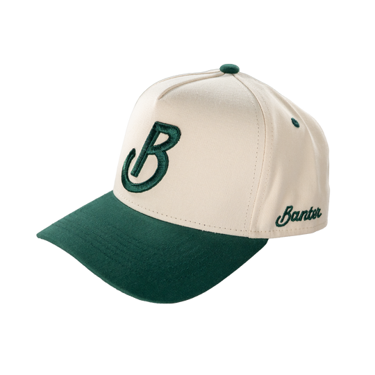 Banter Golf Bunker Icon Hat in Green — back view, Banter script embroidery